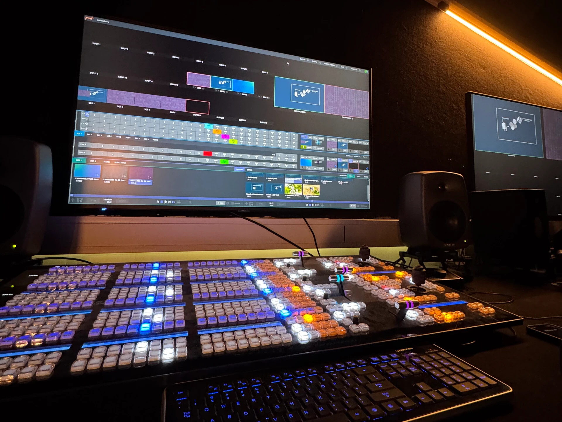 Live-Regieplatz mit Bildmischpult und Monitoren bei einer Black Bird Produktion